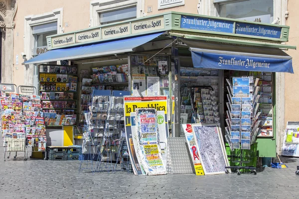 ROME, ITALY, on AUGUST 25, 2015. Booth, trade in newspapers, multimedia and periodicals