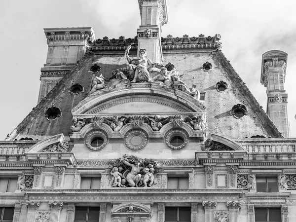 PARIS, FRANCE, on AUGUST 29, 2015. Fragment of one of facades of the royal Louvre palace. Now Louvre is one of the largest museums of the world both the famous architectural and historical monument.