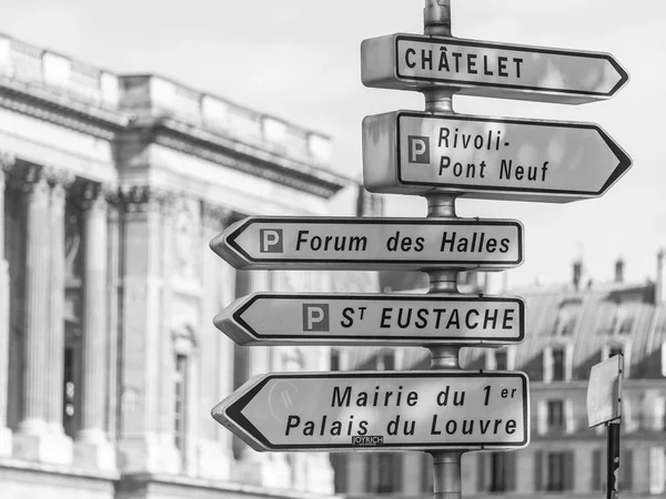 PPARIS, FRANCE, on AUGUST 26, 2015. Elements of city navigation. A direction sign to sights
