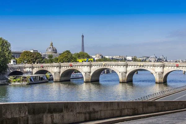 PARIS, FRANCE, on AUGUST 29, 2015. Novy Bridge (fr. Pont Neuf) - the oldest of the remained bridges of Paris through the river Seine