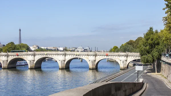PARIS, FRANCE, on AUGUST 29, 2015. Novy Bridge (fr. Pont Neuf) - the oldest of the remained bridges of Paris through the river Seine