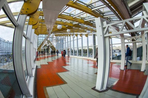 MOSCOW, RUSSIA, on OCTOBER 22, 2015. Bogdan Khmelnytsky Bridge - the covered foot bridge through the river Moscow. Fisheye view