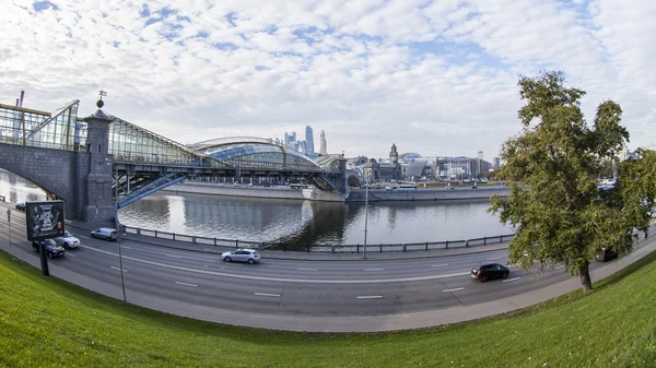 MOSCOW, RUSSIA, on OCTOBER 22, 2015. View of the river embankments Moscow and foot Bogdan Khmelnytsky Bridge. Fisheye view