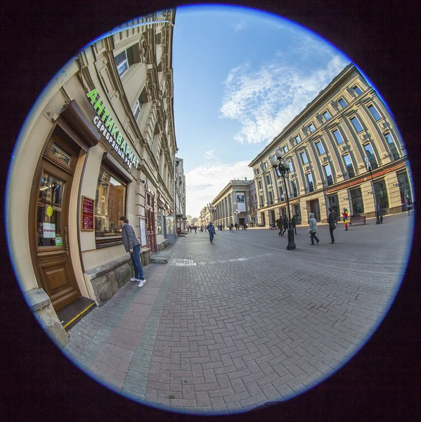 MOSCOW, RUSSIA, on OCTOBER 22, 2015. Arbat Street. Arbat - one of typical streets of old Moscow, one of the most attractive to tourists. Fisheye view