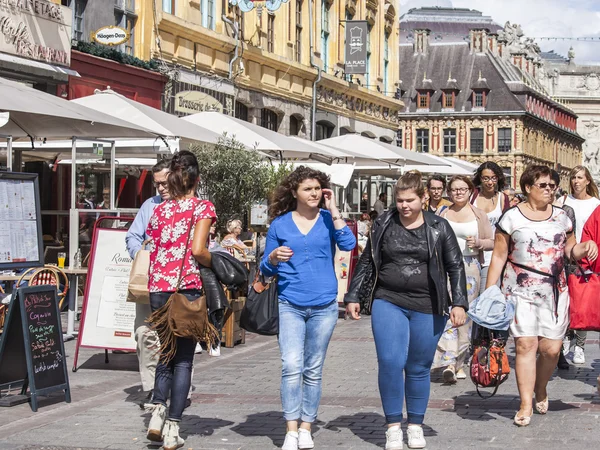 LILLE, FRANCE, on AUGUST 28, 2015. Urban view. Typical city street in the bright sunny day. Foot zone