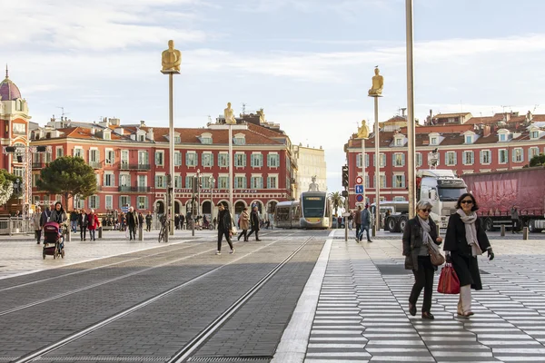 NICE, FRANCE, on JANUARY 7, 2016. An architectural complex of Place Massena - a central square of the city. Winter day.