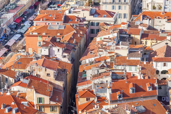NICE, FRANCE, on JANUARY 7, 2016. Picturesque view from Shatto\'s hill. Red roofs of the old city