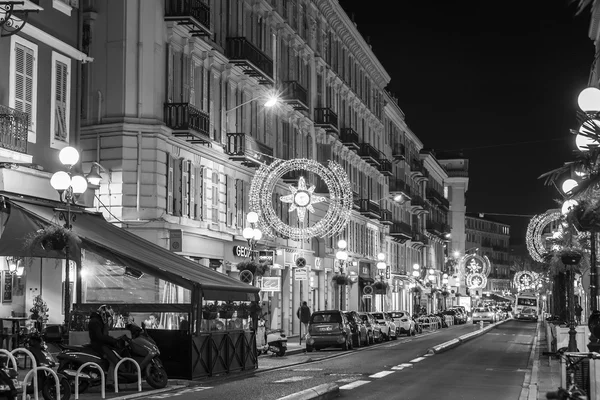NICE, FRANCE - on JANUARY 8, 2016. Night view of the city street
