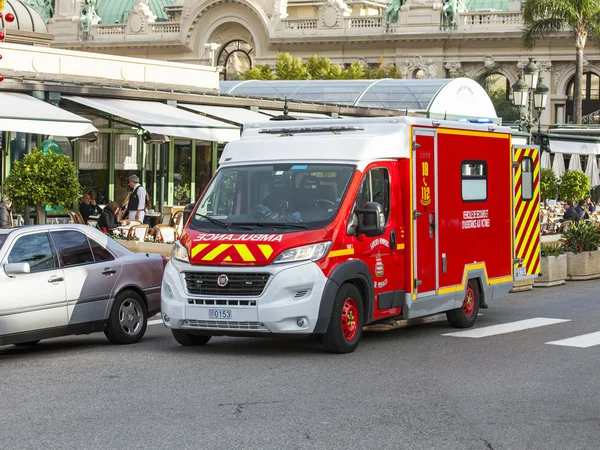 MONTE-CARLO, MONACO, on JANUARY 10, 2016. The ambulance car moves on the city street