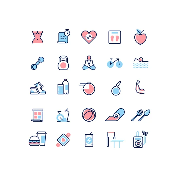 Fitness and sport vector line icons set