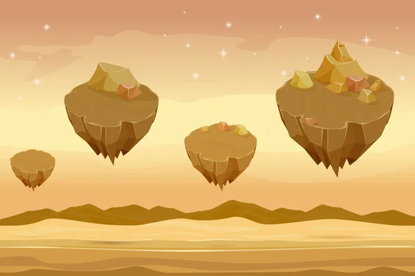 Seamless cartoon desert landscape, sandy with mountains on background