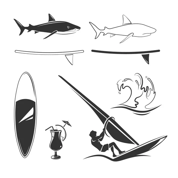 Vector elements for surfing labels, logos and emblems