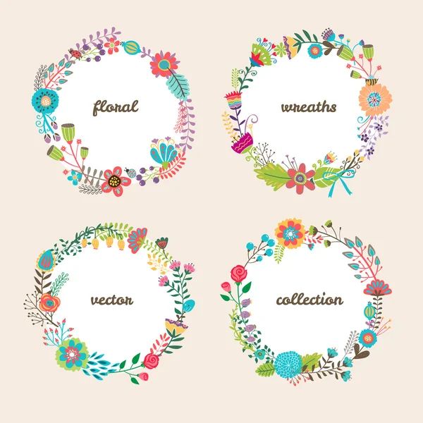 Set of four colorful vector floral wreaths