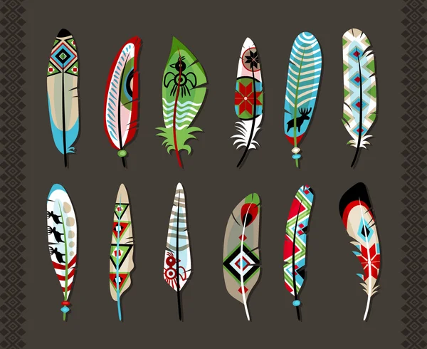 Feathers painted with colorful ethnic pattern