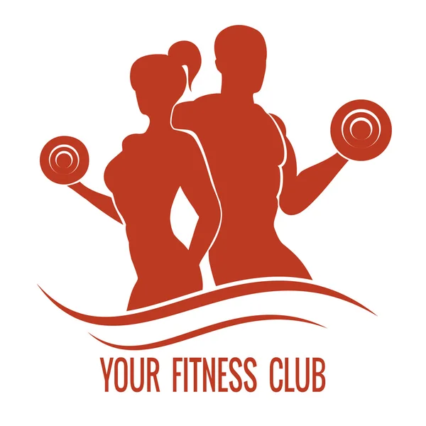 Fitness logo with muscled man and woman silhouettes