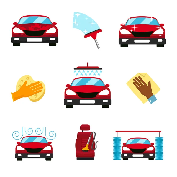 Vector set of car washing flat icons