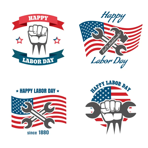 United States Labor Day national holiday vector logos, badges, emblems and labels set