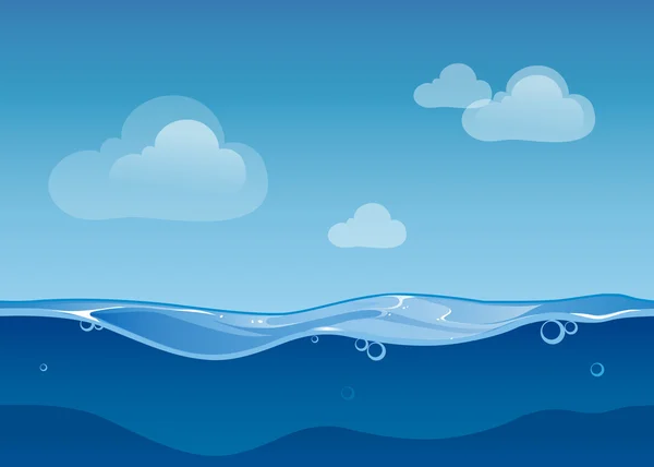 Water ocean seamless landscape with sky and clouds. Cartoon background for game design