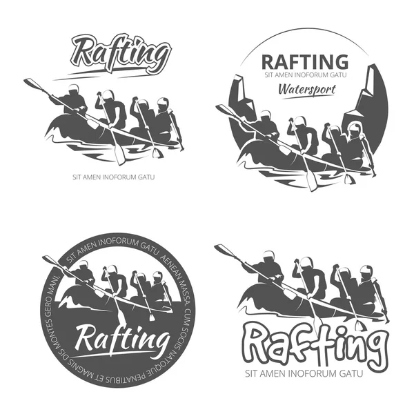 Vintage rafting, canoe and kayak vector labels, emblems badges set