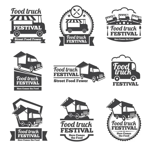 Food truck festival emblems and logos vector set