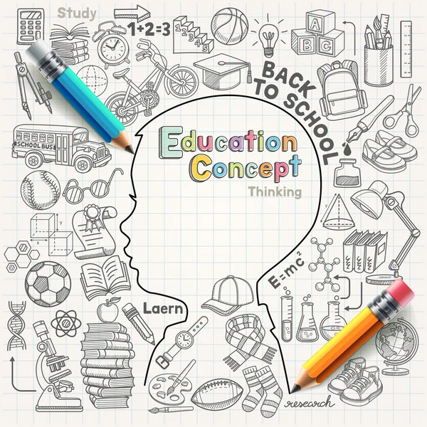 Education concept thinking doodles icons set