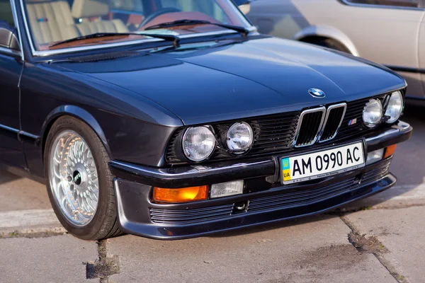 KYIV, UKRAINE - April 22, 2016: Car BMW e23 at festival of vintage cars OldCarLand-2016 in Kiev. Front side of a car close up