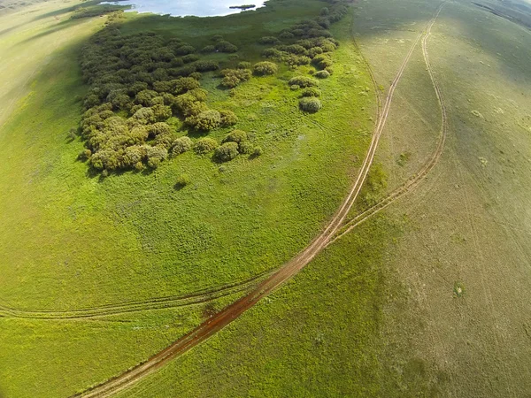 Aerial view of in the steppe Kazakhstan. Aerial photography