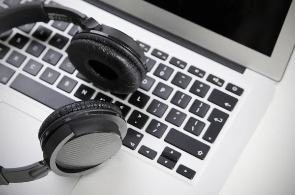 Close up of audio headset on laptop