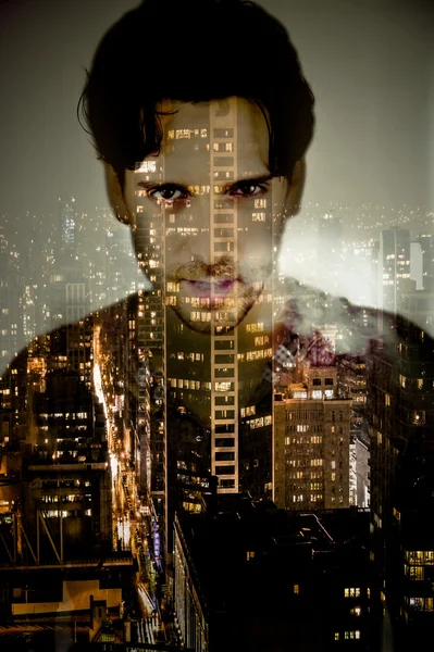 Man trapped in the city abstract portrait