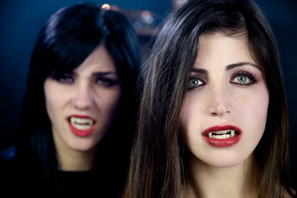 Scary female vampires looking closeup