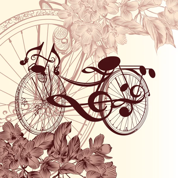 Fashion background with abstract bike with notes and flowers for