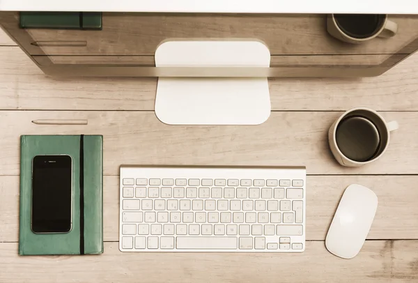 Vintage desk flat lay