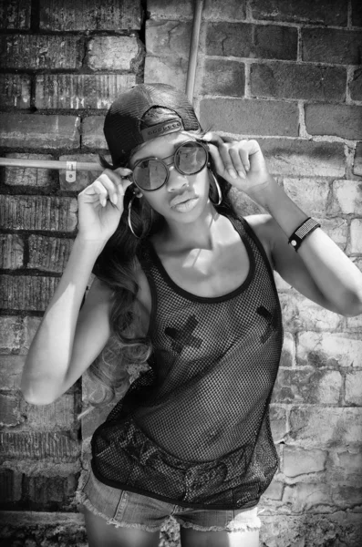 African American woman urban hip hop style shoot