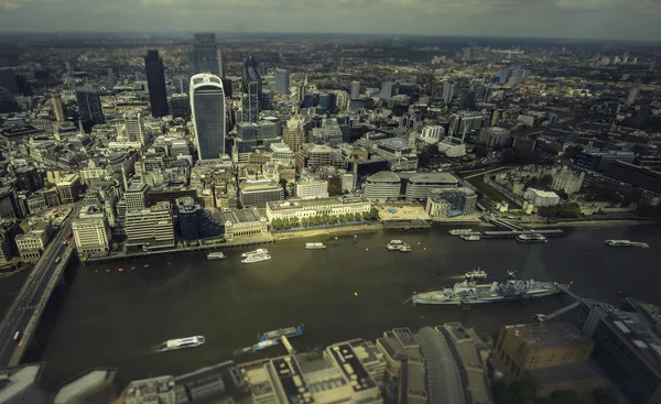 Aerial view of London England\'s famous financial city area with new and old buildings.