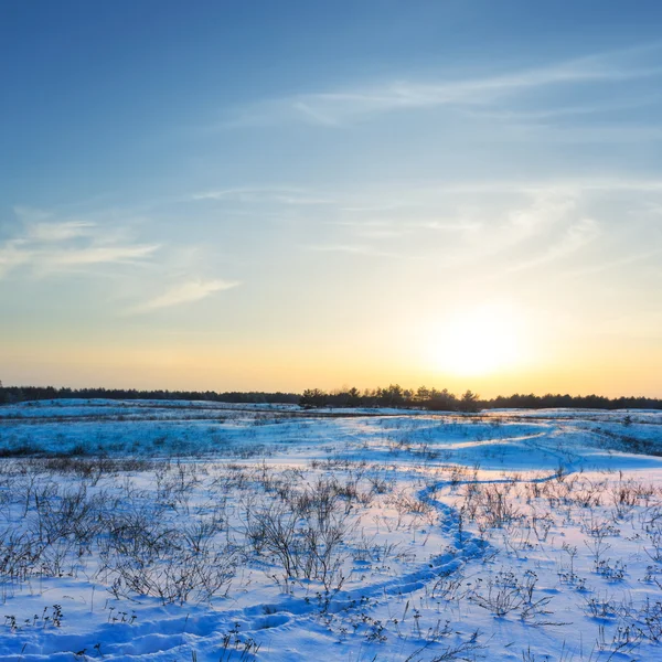 Quiet sunset over a winter snowbound plains