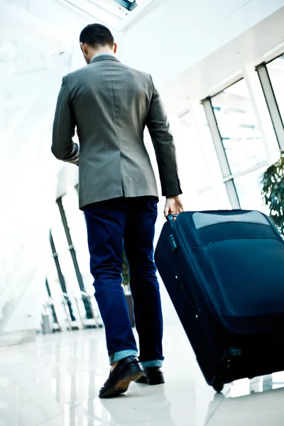 Rear view of businessman carrying luggage