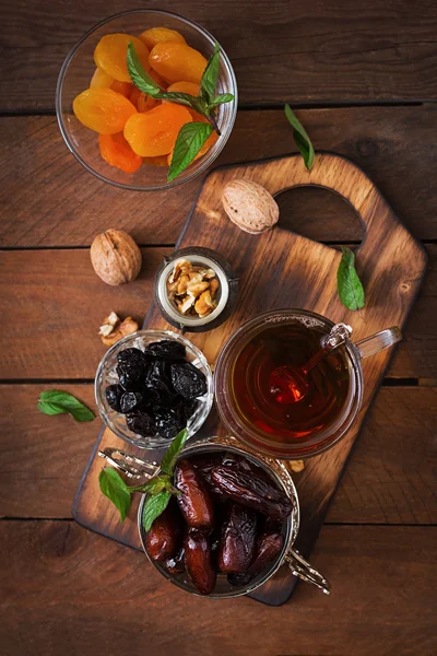 Dried fruits with nuts and tea