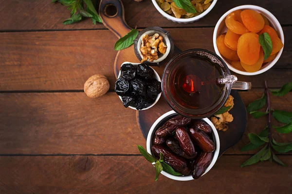 Dried fruits with nuts and tea