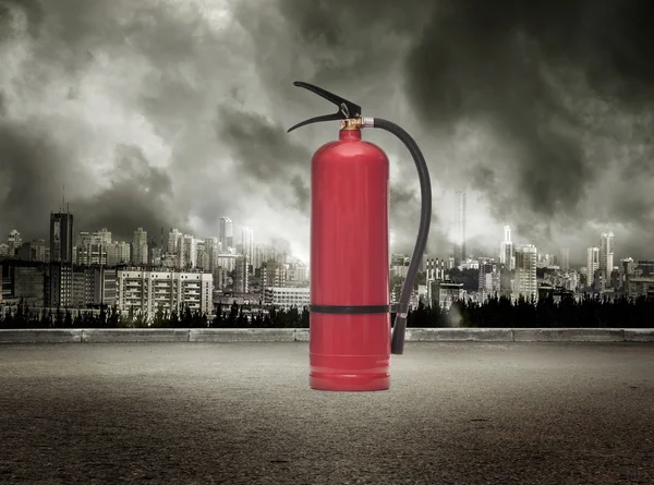 Fire extinguisher on stormy sky