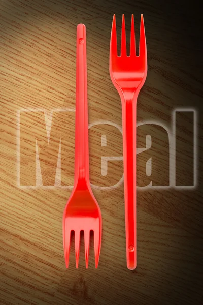 Red plastic forks