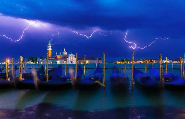 Thunderstorm with lightning in the sky on the Grand Canal