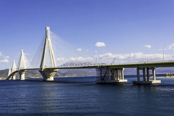 Cable-stayed suspension bridge crossing Corinth Gulf strait, Greece