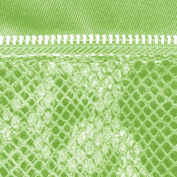 Green artificial snake skin texture closeup, zipper