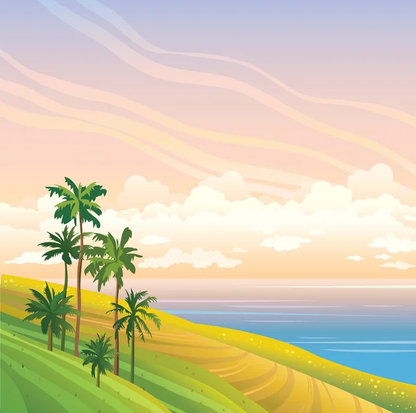 Tropical landscape with palms and sea.