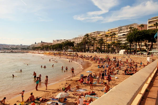 CANNES, FRANCE -  JULY 5, 2015: The beach in Cannes. Cannes loca