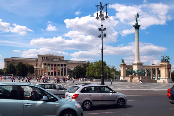 BUDAPEST - CIRCA JULY 2014 : Tourists visit Millennium Monument
