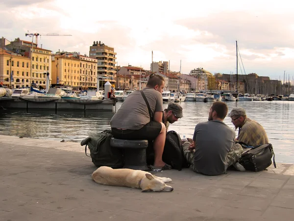 MARSEILLE - JULY 2, 2014: Old port (Vieux-Port) with people sitt