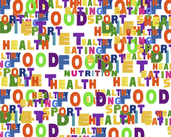 Conceptual image of tag cloud containing words related to food,