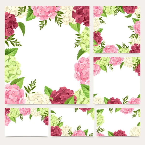 Set of greeting or wedding cards with hydrangea flowers. Vector eps-10.