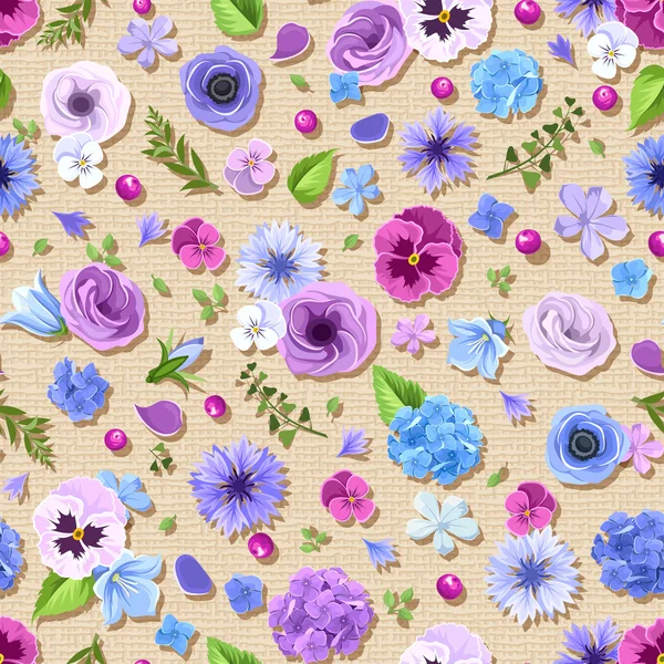 Seamless pattern with blue and purple flowers. Vector illustration.
